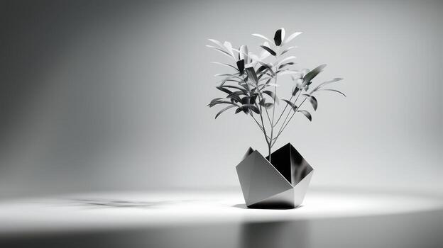 Small Plant in a Geometric Pot on a Plain, Well Lit Surface photo