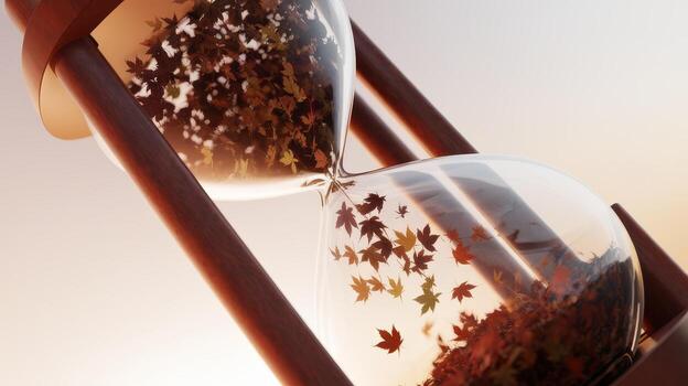 Hourglass Filled With Autumn Leaves Showing the Passage of Time in Fall Season photo
