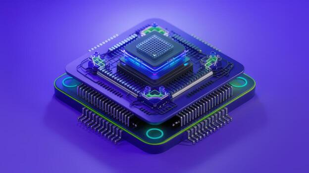 Conceptual Rendering of Computer Processor on a Purple Surface During the Day photo
