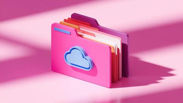 Colorful Folder Icon on a Pink Background Representing Cloud Storage Data photo