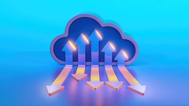 Cloud Computing With Rising and Falling Arrows, Illustrating Data Flow and Connectivity photo