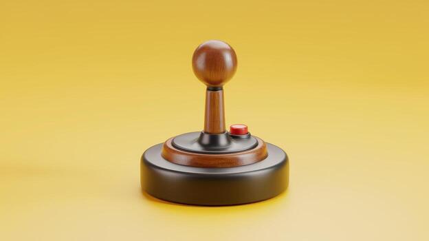 Vintage Joystick With Red Button on Yellow Background is Standing Still photo