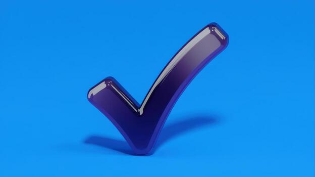 brillante púrpura cheque marca en un brillante azul antecedentes significando aprobación foto