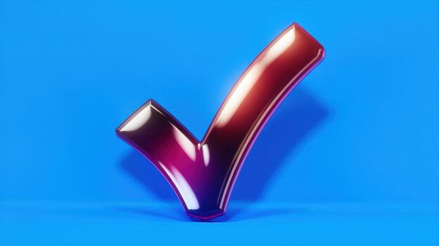 Red Check Mark Against a Bright Blue Background Stands Upright photo