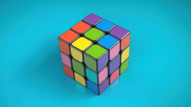 Colorful Cube Puzzle With Different Colors Sitting on a Blue Surface photo