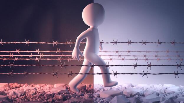 figura caminando mediante mordaz cable Entre dos lados, obstáculos, y difícil camino foto