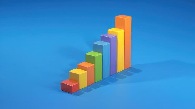 Colorful Bar Graph Showing Growth on a Blue Background Showing Progress photo
