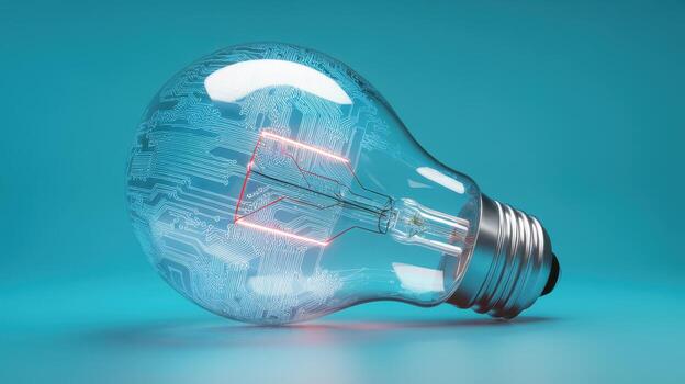 Light Bulb With Circuit Board Design Shows Technology Innovation photo