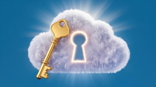 Golden Key Unlocking Access to a Cloud Shaped Like Data Storage Security photo