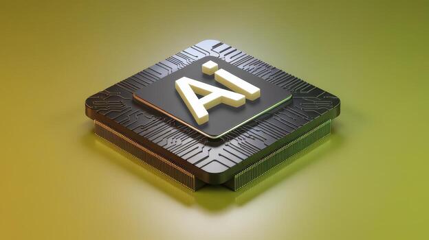Artificial Intelligence Chip Design on Yellow Gradient Background photo