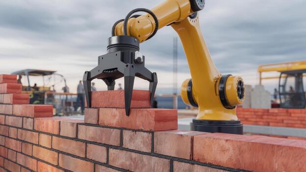 Robot Building a Brick Wall on a Construction Site During the Day photo