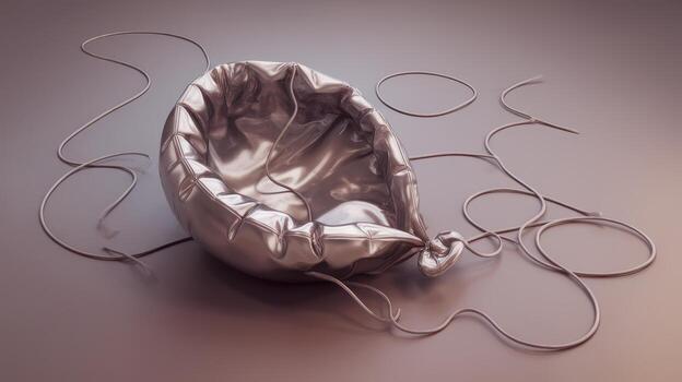 Deflated Chrome Balloon Sits on the Floor With Attached String photo