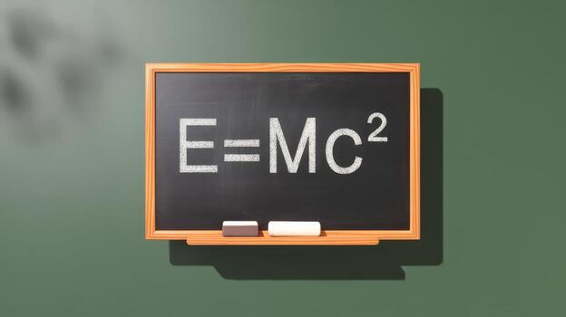 Equation E Equals Mc Squared Written on a Blackboard in a Classroom photo