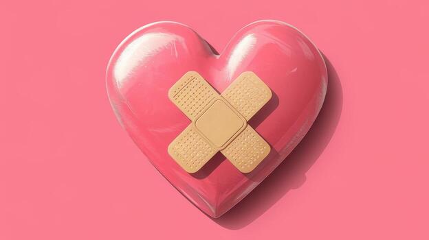 Pink Heart With Bandages on a Matching Pink Background photo