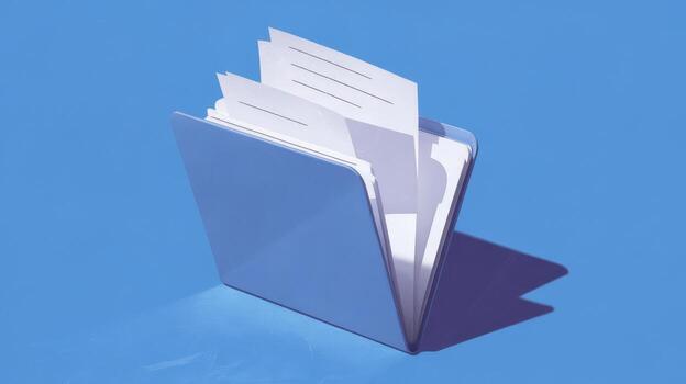 Light Blue File Folder Contains Documents on Light Blue Background in Daylight photo
