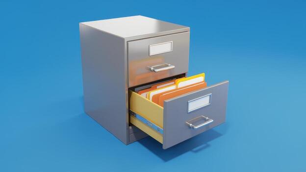 Gray Filing Cabinet Stands Open With Colored File Folders Inside photo