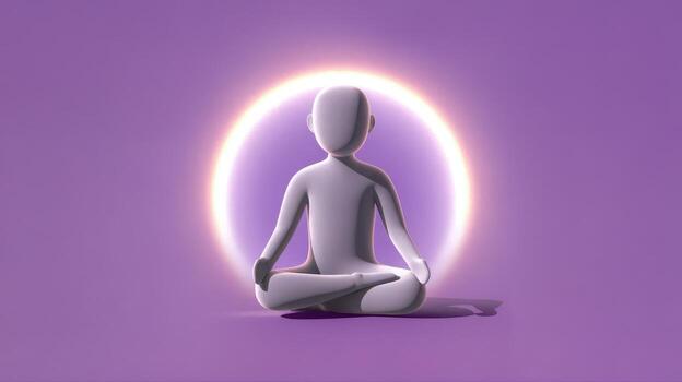 Figure Meditates in Lotus Position With Glowing Circle on Purple Background photo