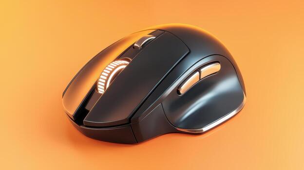 Isolated Wireless Mouse With Scroll Wheel on an Orange Background photo