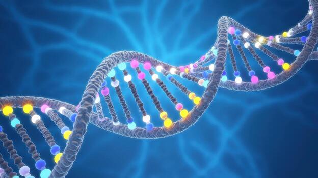 Colorful Dna Structure on a Blue Background Displaying Genetic Information photo