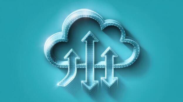Cloud Computing Concept With Arrows Pointing Upwards and Downwards on Teal Background photo