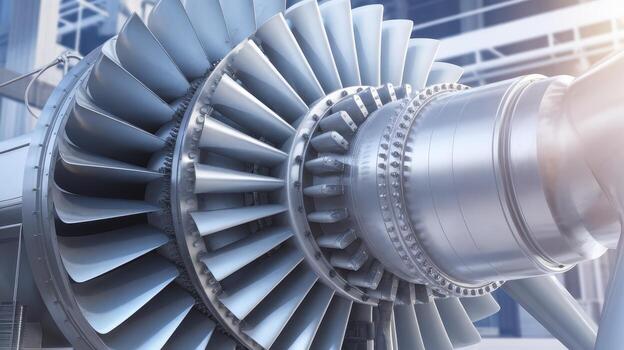 Close View of a Large Industrial Turbine Engine in a Factory photo