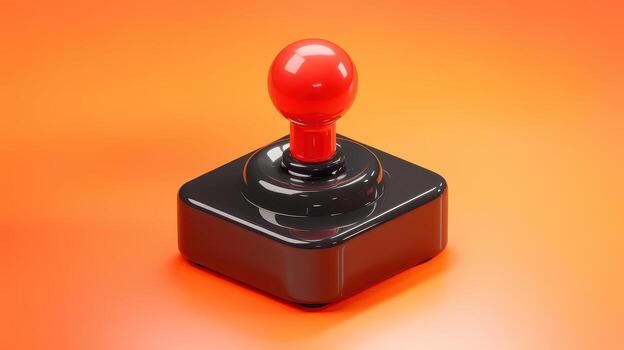Retro Joystick on an Orange Surface, Ready for Action and Gaming photo