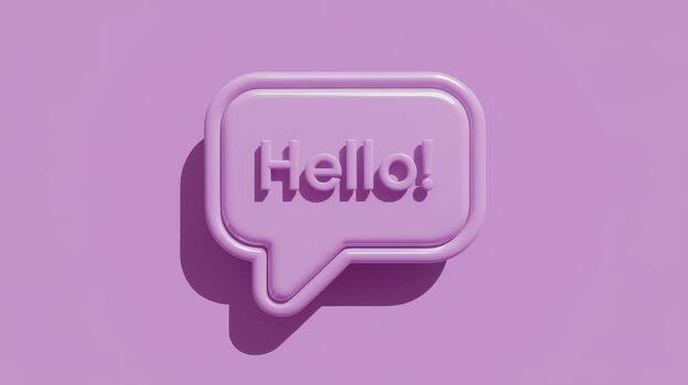 Purple Hello Speech Bubble on Flat Purple Background Casting a Shadow photo