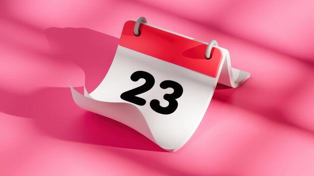 Calendar Page Showing the Twenty Third Day Lies on a Light Pink Surface photo