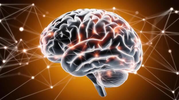Human Brain With Neural Network Connections, Showing Intelligence and Cognitive Functions photo