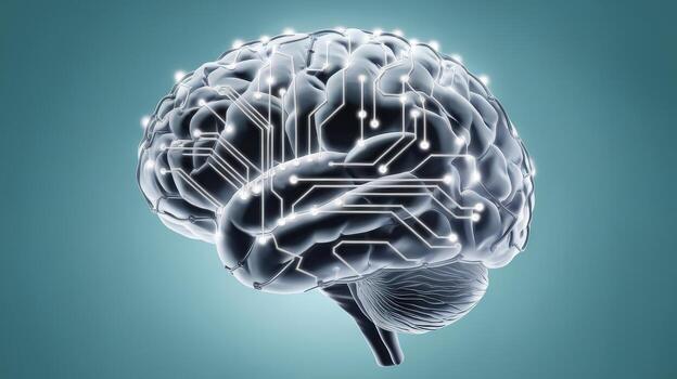 Human Brain With Glowing Connections and Circuit Patterns photo