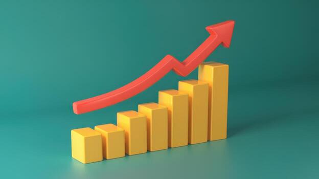 Ascending Graph With Red Arrow Shows Increasing Growth and Financial Success photo