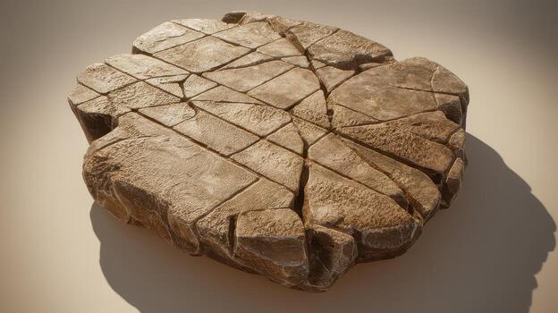 Cracked Stone Platform With Geometric Design, Beige Surface, and Strong Shadow photo