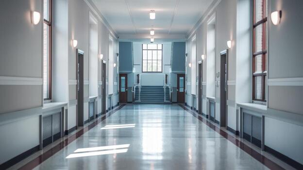 Empty Hallway in an Empty Educational Institution During the Daytime photo