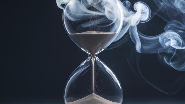 Hourglass With Sand Flowing Amidst Smoke on a Dark Background Representing Passing Time photo
