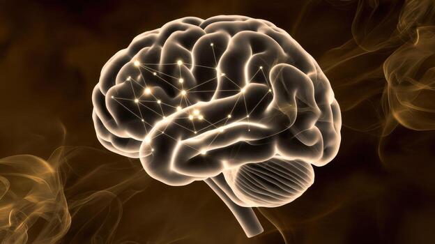 Glowing Brain With Connections and Light, Concept for Intelligence or Technology photo