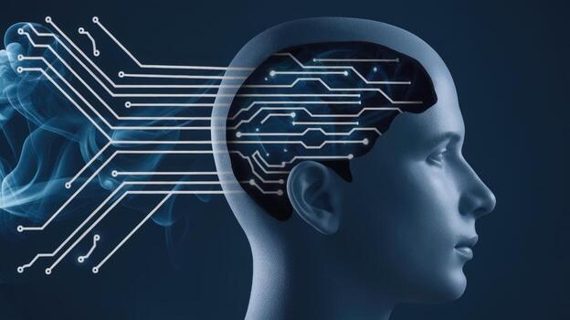 Artificial Intelligence Human Brain Connected With Digital Network photo