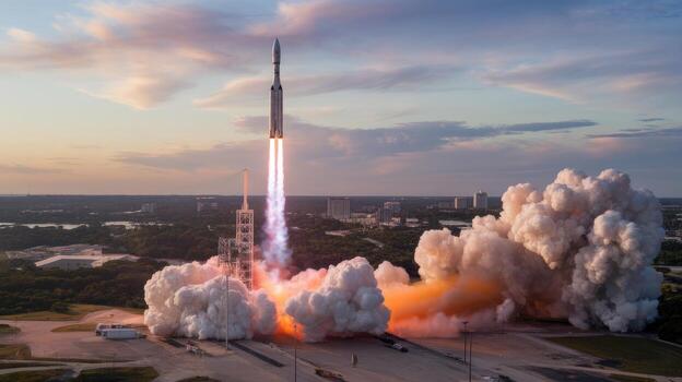 cohete se eleva dentro el cielo durante un lanzamiento a Kennedy espacio centrar foto