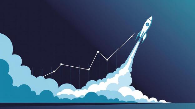 Rocket Taking off With Rising Line Graph Representing Successful Business Growth photo