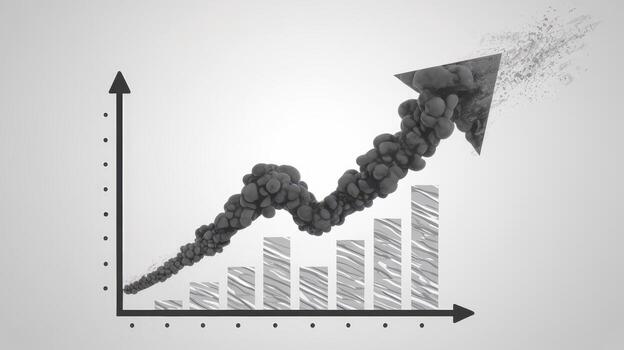 Black Cloud Forming an Upwards Trending Arrow on a Bar Graph Depicting Rising Issues photo