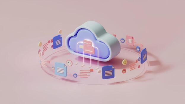 Digital Cloud Provides Document Management and Data Transfer Solutions on Pink Surface photo