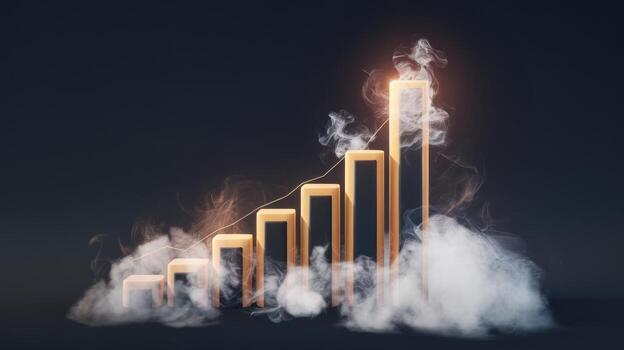 Growth Chart With Smoke Effect Showing Upward Trend in Dark Studio photo