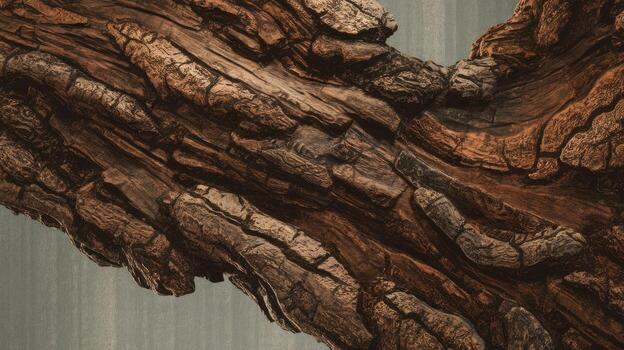 Close up Shows Textured Surface of Rough Tree Bark on a Forest Branch photo
