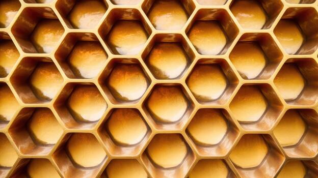 Honeycomb Structure With Golden Brown Honey Inside Cells Creating Repeating Hexagonal Pattern photo