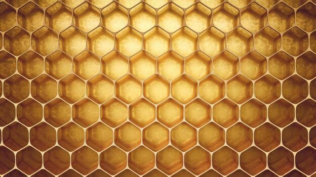 Close up View of Honeycomb Pattern With Hexagonal Cells Filled With Golden Honey photo