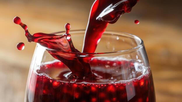 Red Liquid Splashing Into Glass, Creating Dynamic Droplets in Air photo