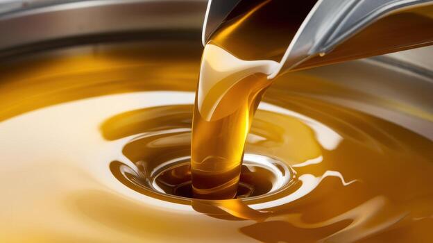 Pouring Viscous Liquid Such as Oil From a Metal Spout Creating Ripple Effect photo