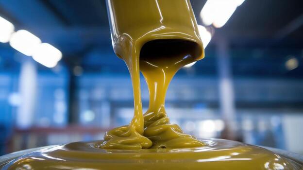 Liquid Gold Pouring From a Nozzle in a Factory Setting photo