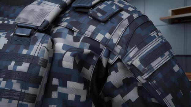 Close View of Pixelated Camouflage Tactical Jacket Detail photo
