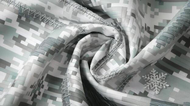 Fabric With Pixel Pattern in Gray and White, Snowflake on the Cloth photo