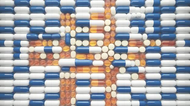 Assorted Pills and Capsules Displayed in Orderly Arrangement, Creating Unique Patterns photo
